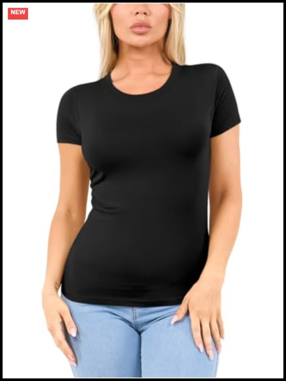 Women's Cotton Crew Neck Fitted T-Shirt Short Sleeve Tee - Picture 2 of 6